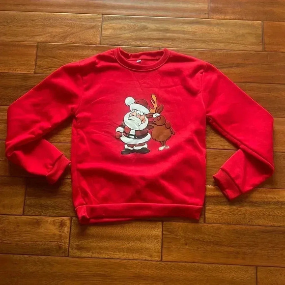 Santa Claus/Rudolph, crew neck red sweatshirt size large - Picture 1 of 3